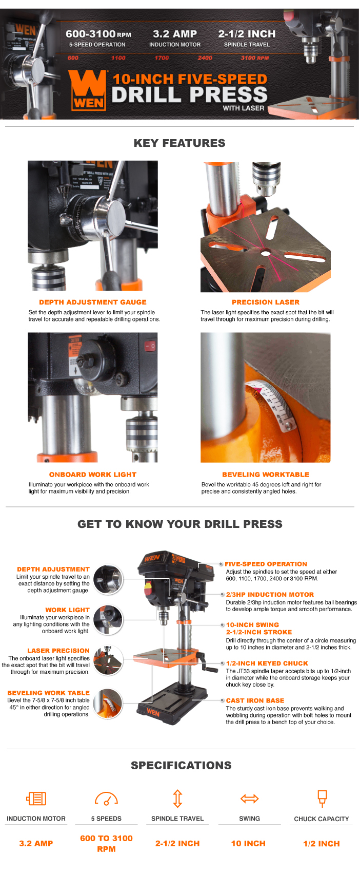 WEN 10 in. Drill Press with Laser4210 The Home Depot